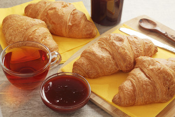 Croissants with marmalade and tea