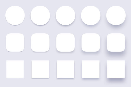 Button shadows. Simple shape shadow, clear buttons badges and miscellaneous shapes material shadows isolated 3d realistic vector set