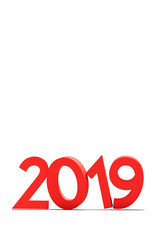 3D Rendering : illustration of 2019 with gift box on white background. celebrate time of new year. new year 2019 concept. beginning time. gift giving in 2019 years.