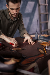 shoe production at shoe shop.close up photo,