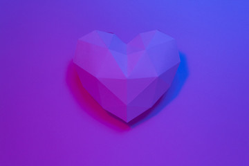 Naklejka na ściany i meble Paper hearth with shadow. Pink polygonal paper heart