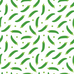 Green peas pods and beans seamless pattern background.