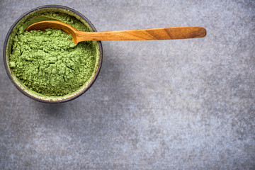 Traditional bowl with green Matcha tea powder