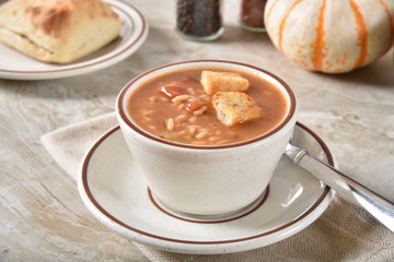 Cup of chicken rice gumbo