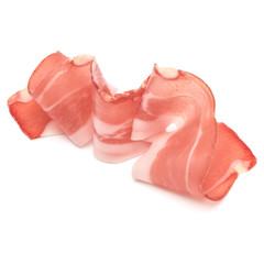 Italian prosciutto crudo or jamon. Raw ham. Isolated on white background