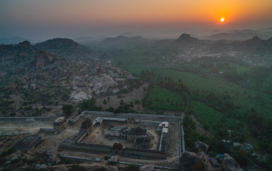 hampi view from matanga hill at sunrise over the achyutaraya temple india karnakata