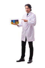 Young chemist isolated on white background 