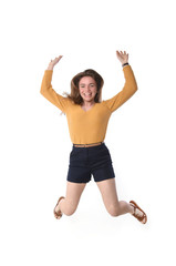 young smiling woman jumping