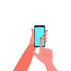 Smartphone in female hand with manicure. Vector illustration