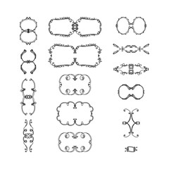Decorative design elements set. Hand drawn black and white vector isolated illustration.