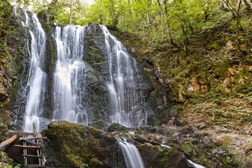 Fototapeta na wymiar Landscape of Koleshino waterfalls cascade in Belasica Mountain, Novo Selo, Republic of North Macedonia