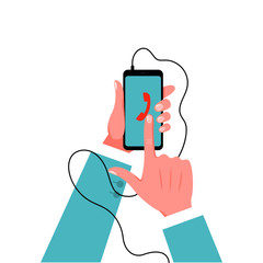Smartphone in male hand in suit. Vector illustration