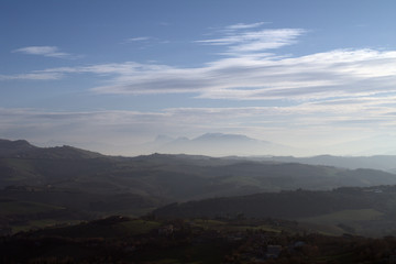 Fototapeta premium sunset in the mountains,hill,landscape,natura,view,panorama,countryside,fog,mist,beauty
