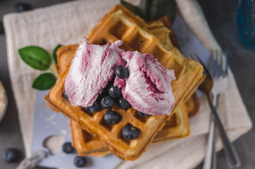 Crispy homemade waffles with berries