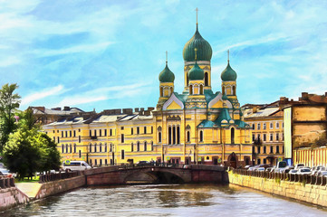 Fototapeta na wymiar St. Isidore Church on the Griboedov Canal