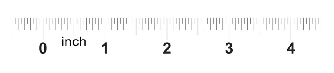 Ruler 4 inches. Metric inch size indicator. Decimal system grid. Measuring tool.