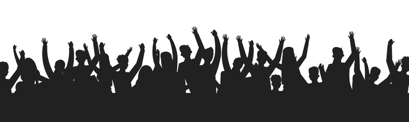 Dancing people crowd silhouettes. Concert audience dance party show stage shadow contour. Vector sport event fans group