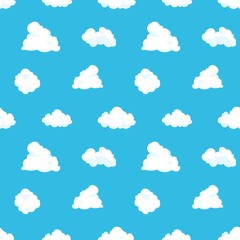 Cloud sky seamless pattern. Cartoon blue air landscape light summer kid background cloudy spring decoration. Vector clouds set