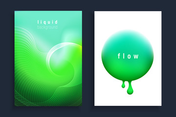 Set of poster covers. Vector trendy liquid colors backgrounds set with the most popular color UFO Green. Trendy modern design. Colored fluid graphic composition illustration