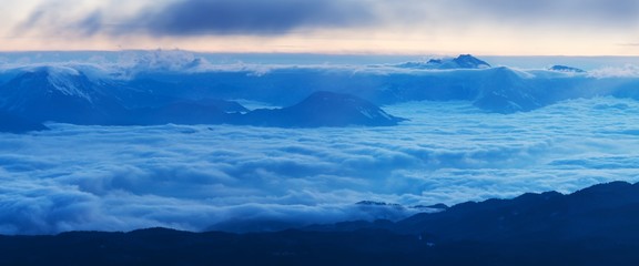 Naklejka na ściany i meble Julian Alps, Triglav National Park, Slovenia, Europe. Winter in the Julian Alps, first snow, mountain peak