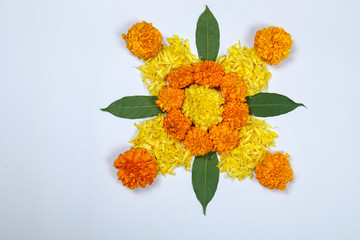 Marigold Flower rangoli Design for Diwali Festival , Indian Festival flower decoration