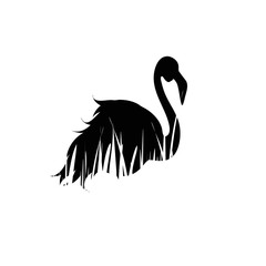 Illustration of flamingo icon in the grass. Vector silhouette on white background.