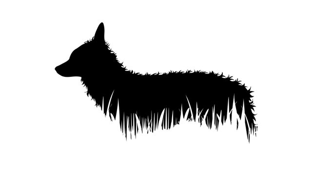 Illustration of fox icon in the grass. Vector silhouette on white background.