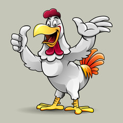 Vector illustration, cute a chicken showing a thumbs up for fried chicken restaurant.