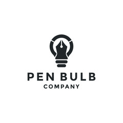 A pen logo design template. Awesome a pen with lightbulb logo. A pen with lightbulb lineart logotype.