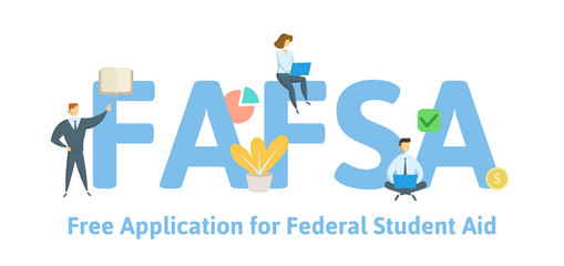 FAFSA, Free Application for Federal Student Aid. Concept with keywords, letters and icons. Colored flat vector illustration. Isolated on white background.