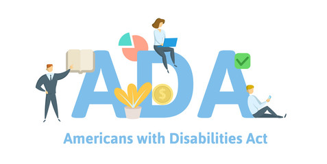 ADA, Americans with Disabilities Act. Concept with keywords, letters and icons. Colored flat vector illustration. Isolated on white background.