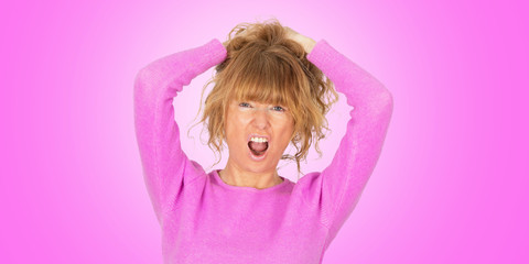 portrait and expression of sexy adult woman on background