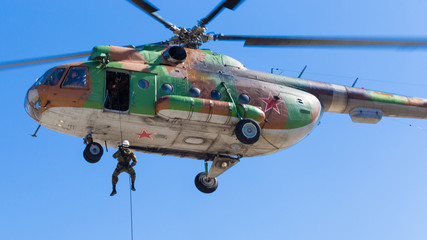 Fototapeta na wymiar Russian special forces despatch from the helicopter
