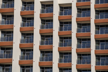 Building facade with balcony exterior, modern architecture pattern as city background