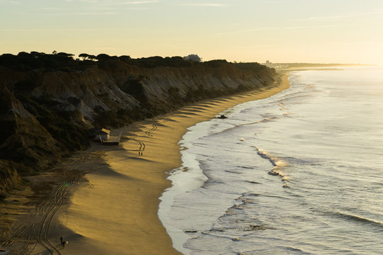 Falesia Beach and ocean during sunrise, Albufeira, Algarve, Portugal