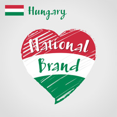 Vector flag heart of Hungary, National Brand. Hungary flag in shape of heart, pencil strokes drawing.
