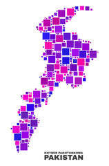 Mosaic Khyber Pakhtunkhwa Province map isolated on a white background. Vector geographic abstraction in pink and violet colors.