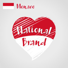 Vector flag heart of Monaco, National Brand. Monaco flag in shape of heart, pencil strokes drawing.