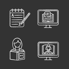 Foreign language learning chalk icons set