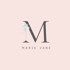 Vector Blooming Floral Initial M Monogram and Logo