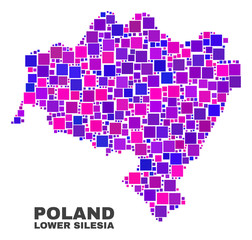 Fototapeta na wymiar Mosaic Lower Silesian Voivodeship map isolated on a white background. Vector geographic abstraction in pink and violet colors.