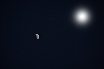 moon and sun,sky, night, dark, lunar, space,black, light, sun, planet,bright, 
