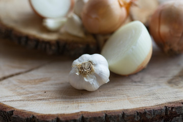 garlic on a wooden table
