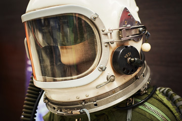 mannequin in a vintage space helmet close up