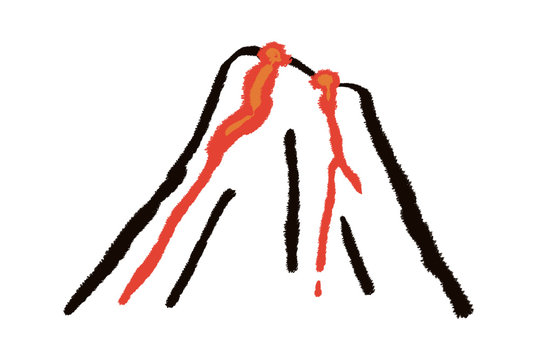 volcano erupting red lava, black outline, white background clip art preview