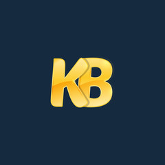 Initial letters KB, K, B with logo design inspiration gold metallic texture, trendy, 3d glossy texture, overlapping, based alphabet logo for media company identity, isolated on black background.