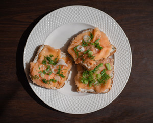 Toast with salmon and cream cheese