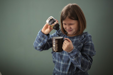 April Fool's Day, daughter pours salt in coffee