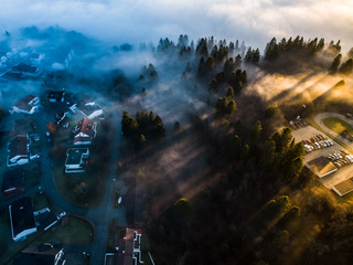 Misty landscape taken with drone shot
