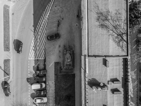 Tank, War, Black, White, City, Drone, Dron